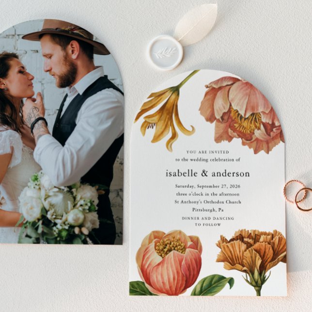 Chic Rustic Floral Photo Arch Wedding Invitation (Creator Uploaded)