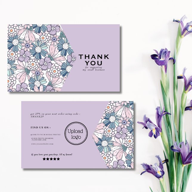 Chic rustic floral purple logo order thank you business card (Creator Uploaded)