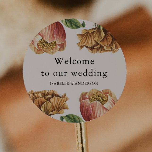 Chic Rustic Floral Wedding Welcome Classic Round Sticker (Creator Uploaded)