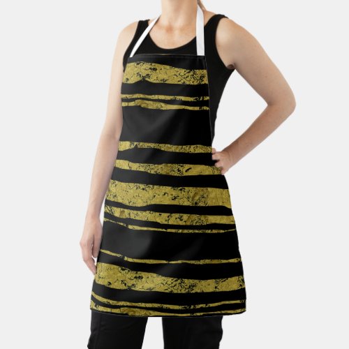 Chic Rustic Gold Stripes on Black Pattern Apron