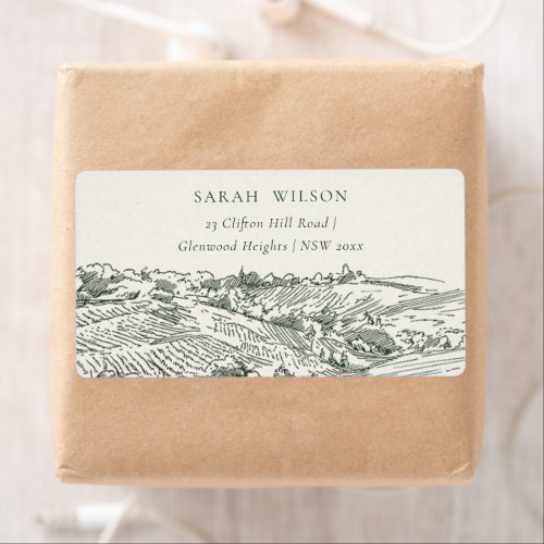 Chic Rustic Green Winery Mountain Sketch Address Label