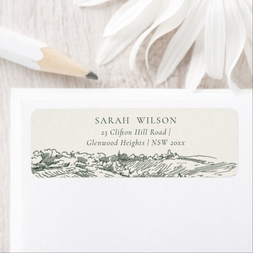 Chic Rustic Green Winery Mountain Sketch Address Label