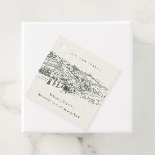 Chic Rustic Green Winery Mountain Sketch Wedding Favor Tags