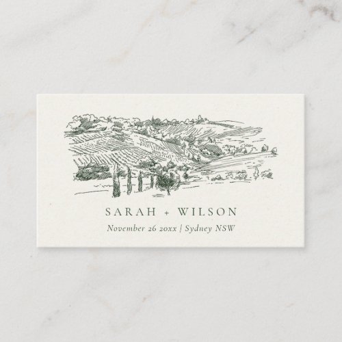 Chic Rustic Green Winery Mountain Sketch Wedding Place Card