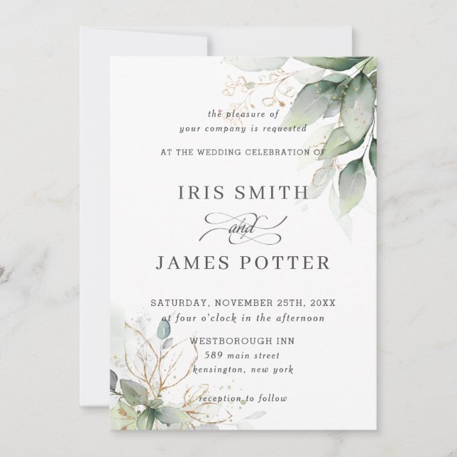 Chic Rustic Greenery Leafy Foliage Wedding Invitation (Front)