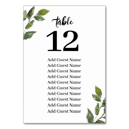 Chic Rustic Greenery Table Number Seating Chart
