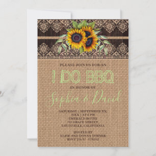 Chic Rustic Lace Sunflowers Burlap Wood I DO BBQ Invitation