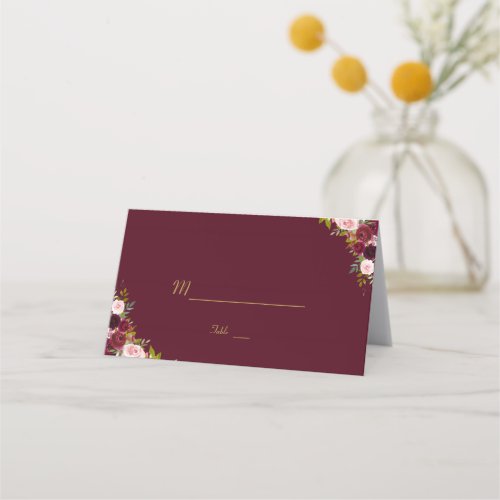 Chic Rustic Marsala Floral Burgundy Table Number Place Card