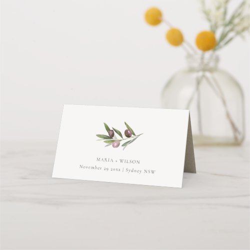 Chic Rustic Minimal Olive Branch Fauna Wedding Place Card