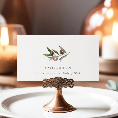 Chic Rustic Minimal Olive Branch Fauna Wedding Place Card