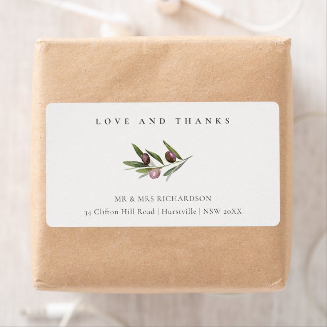 Chic Rustic Minimal Olive Branch Foliage Address Label (Insitu)