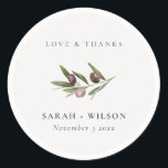 Chic Rustic Minimal Olive Branch Foliage Wedding Classic Round Sticker<br><div class="desc">For any further customisation or any other matching items,  please feel free to contact me at yellowfebstudio@gmail.com</div>