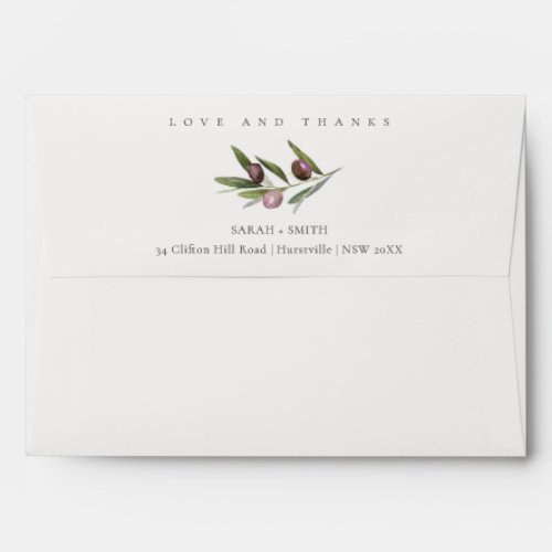 Chic Rustic Minimal Olive Branch Foliage Wedding Envelope