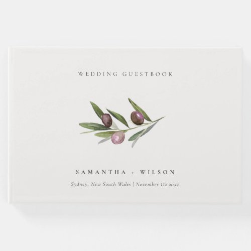 Chic Rustic Minimal Olive Branch Foliage Wedding Guest Book