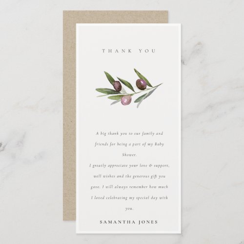 Chic Rustic Minimal Olive Branch Foliage Wedding Thank You Card