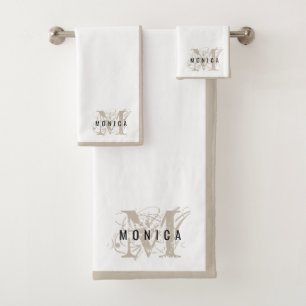 Chic Rustic Modern Beige Monogram Bath Towel Set