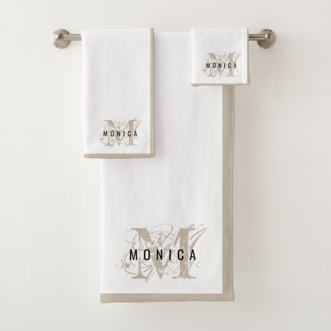 Chic Rustic Modern Beige Monogram  Bath Towel Set (Insitu)