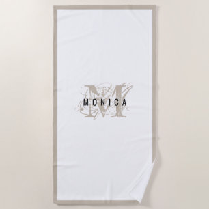 Chic Rustic Modern Beige Monogram Beach Towel