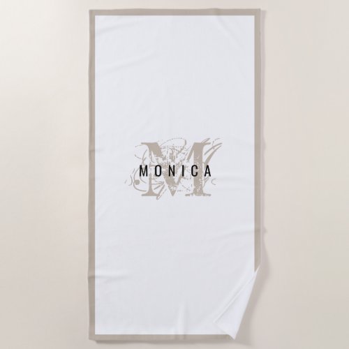 Chic Rustic Modern Beige Monogram  Beach Towel