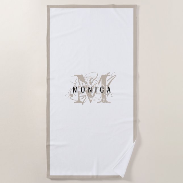 Chic Rustic Modern Beige Monogram  Beach Towel (Front)