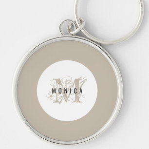 Chic Rustic Modern Beige Monogram Keychain