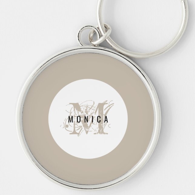 Chic Rustic Modern Beige Monogram   Keychain (Front)