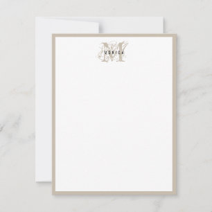 Chic Rustic Modern Beige Monogram Minimalist Note Card