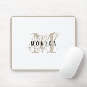 Chic Rustic Modern Beige Monogram Mouse Pad