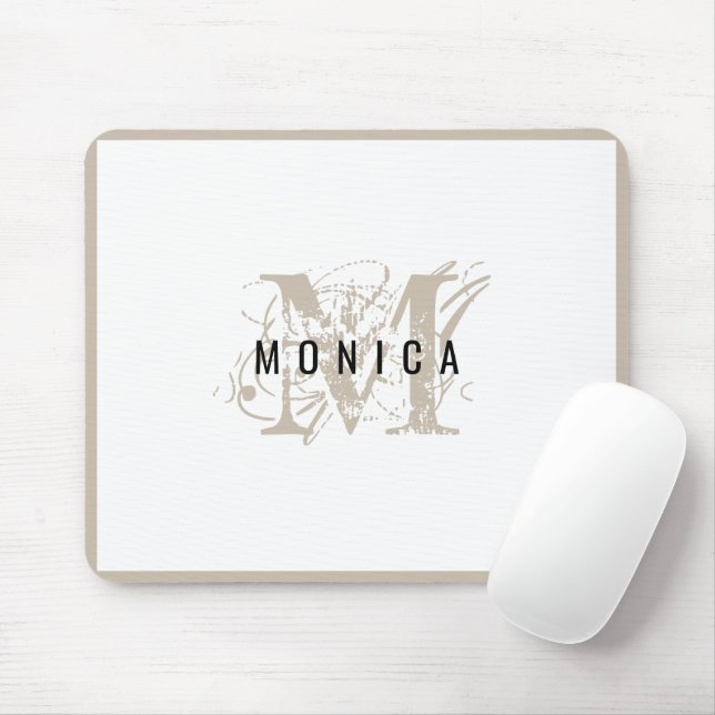 Chic Rustic Modern Beige Monogram Mouse Pad (With Mouse)