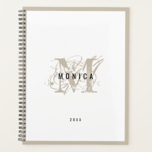 Chic Rustic Modern Beige Monogram School Office Planner