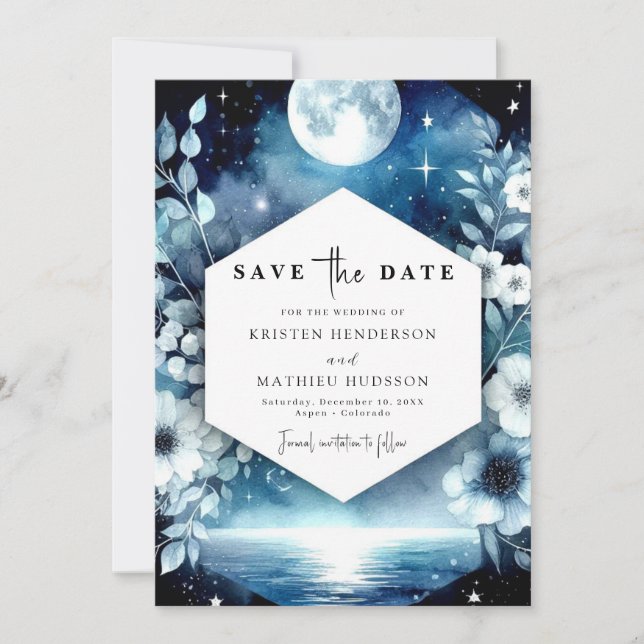 Chic Rustic Moonlit Wedding Save The Date (Front)
