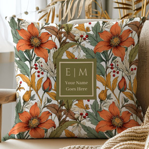 Chic Rustic Olive Green Floral Pillow Fall Decor