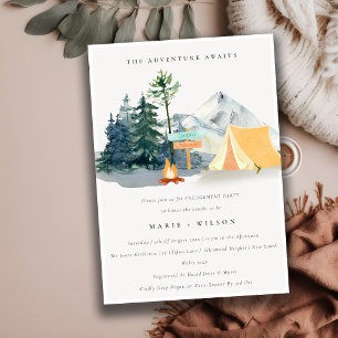 Chic Rustic Pine Woods Camping Mountain Engagement Invitation