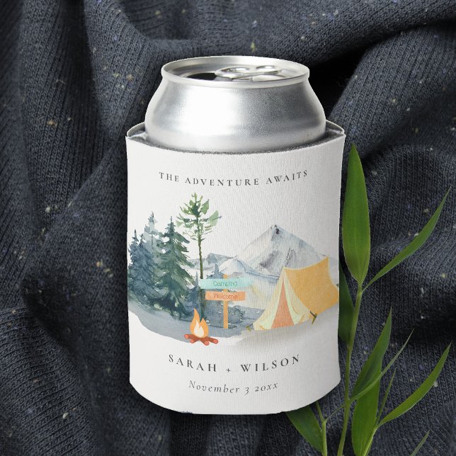 Chic Rustic Pine Woods Camping Mountain Wedding Can Cooler (Creator Uploaded)