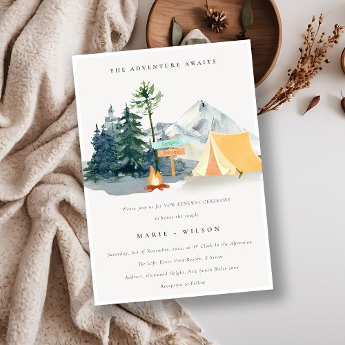 Chic Rustic Pine Woods Camping Mountain Wedding Invitation