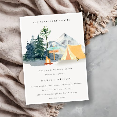 Chic Rustic Pine Woods Camping Mountain Wedding Invitation