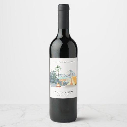 Chic Rustic Pine Woods Camping Mountain Wedding Wine Label