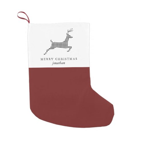 Chic Rustic Plaid Deer with Add Name Red Christmas Small Christmas Stocking
