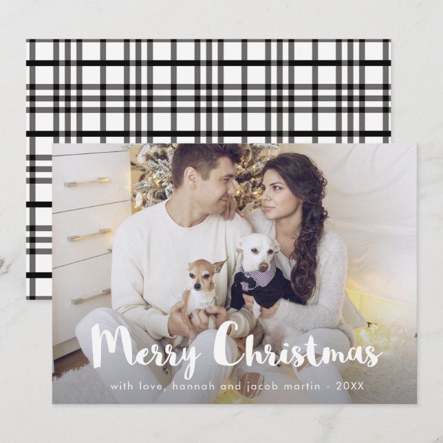 Chic Rustic Plaid with Photo Merry Christmas Holiday Card (Front/Back)