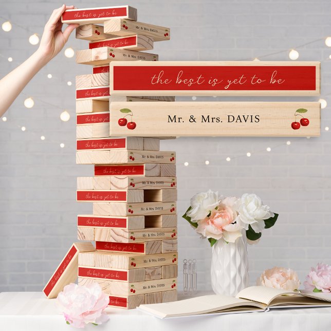 Chic Rustic Pretty Red CherriY Mr Mrs Calligraphy  Topple Tower (Creator Uploaded)