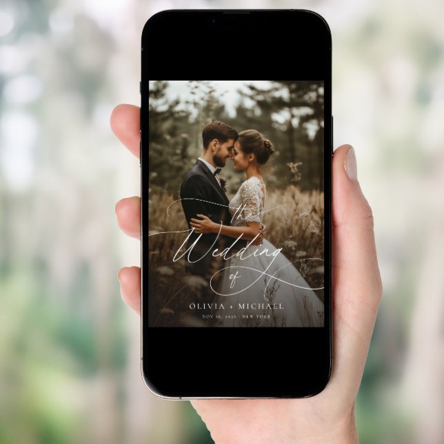 Chic Rustic Script Photo Wedding Invitation (Front Digital)