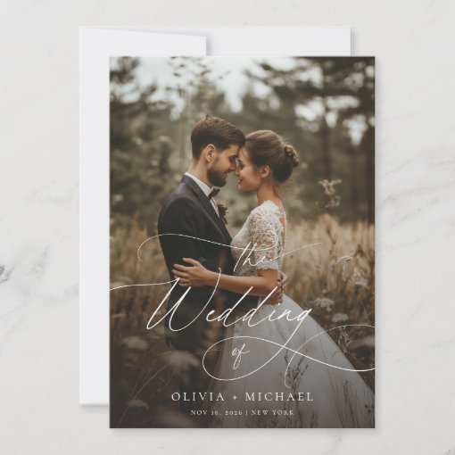 Chic Rustic Script Photo Wedding Invitation | Zazzle