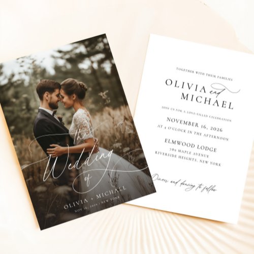 Chic Rustic Script Photo Wedding Invitation