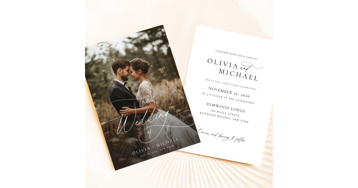 Chic Rustic Script Photo Wedding Invitation | Zazzle