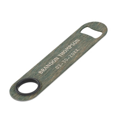 Chic Rustic Steel Gray Blue Wood Grain Pattern Bar Key
