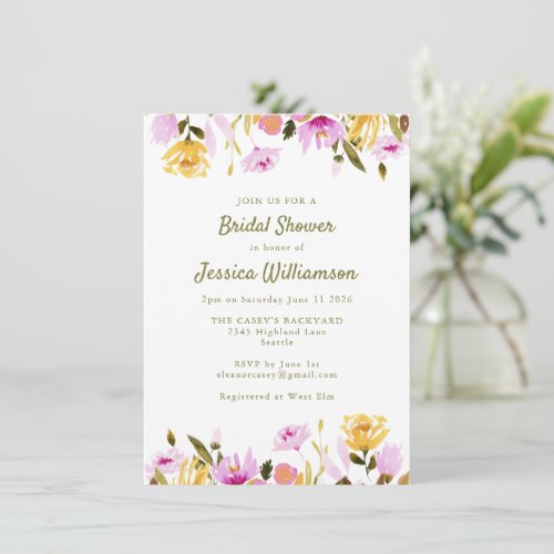 Chic Rustic Summer Watercolor Floral Bridal Shower Invitation