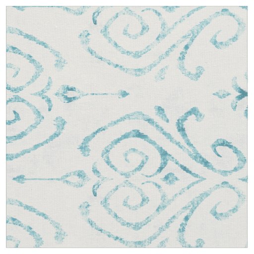Chic rustic turquoise white ikat tribal patterns fabric