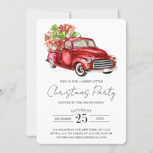 Chic Rustic Vintage Gift Red Truck Christmas Party Invitation