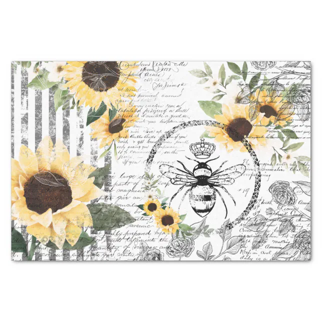 Chic Rustic Vintage Queen Honey Bee Sunflowers Tissue Paper | Zazzle