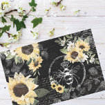 Chic Rustic Vintage Queen Honey Bee Sunflowers Tissue Paper<br><div class="desc">We've designed this beautiful queen bee, floral, and watercolor yellow sunflowers decoupage tissue paper. Our design features our hand-drawn vintage sketch style queen honey bee and royal crown, yellow watercolor sunflowers, sketch flowers, and lush green leaves. Rustic hand-lettering text texture background is beautifully incorporated into the collage. Vintage hand-written notes...</div>